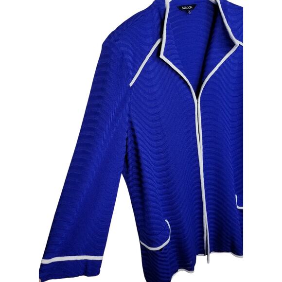 Misook Knit Jacket Cobalt Blue White Contrast Trim Pockets Size XL - Picture 4 of 9